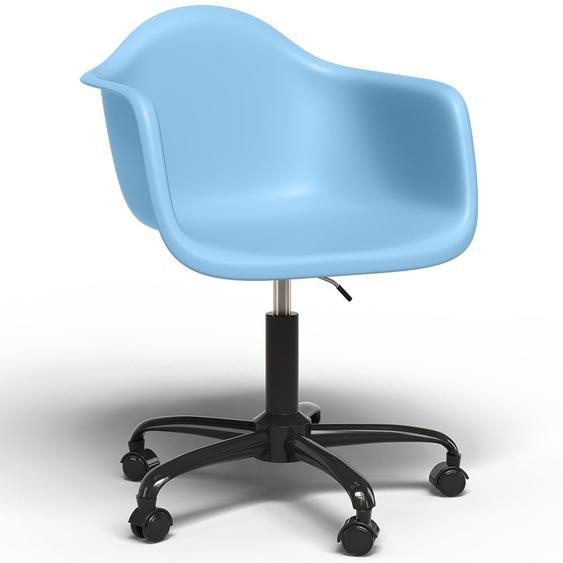 Chaise De Bureau Avec Accoudoirs - Chaise De Bureau Avec Roulettes - Structure Noire Emery Bleu Clair