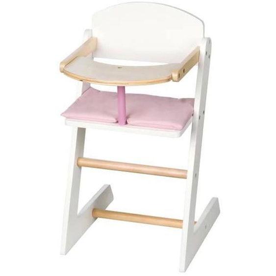 Chaise Haute Pour Poupée Scarlett En Bois Roba - Blanc / Naturel - Coussin Rose - 51,5 X 28 X 28 Cm Blanc