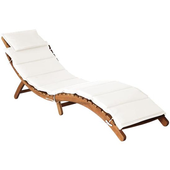 Chaise longue avec coussin Bois dacacia solide Crème