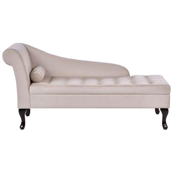 Chaise longue côté gauche en velours beige clair avec rangement PESSAC