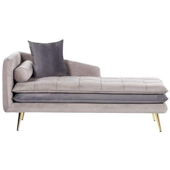 Chaise longue côté gauche en velours beige et gris GONESSE