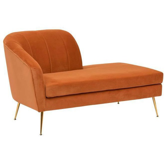 Chaise longue - PEGANE - Méridienne en velours ocre - Pieds dorés - Dimensions 144x78x80cm