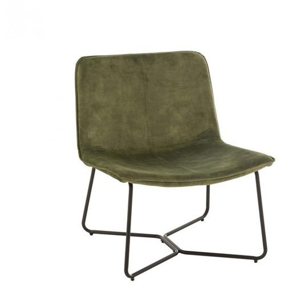 Chaise lounge RATRI velours vert olive, pieds métal noir