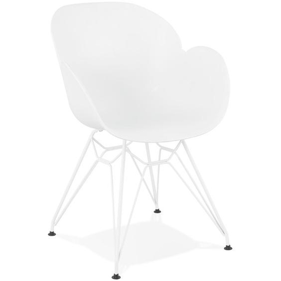 Chaise moderne FIDJI blanche avec pieds en métal blanc