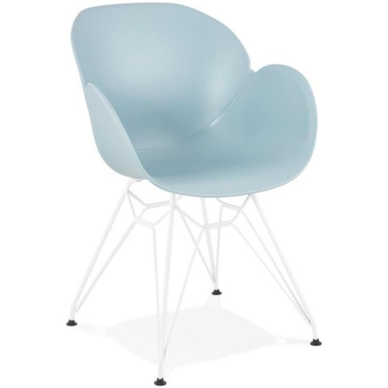 Chaise moderne FIDJI bleue avec pieds en métal blanc