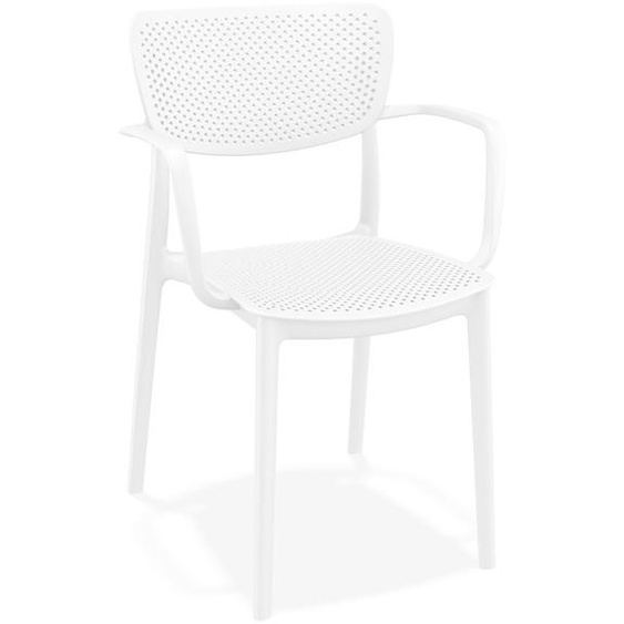 Chaise perforée avec accoudoirs TORINA en matière plastique blanche