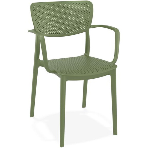 Chaise perforée avec accoudoirs TORINA en matière plastique verte