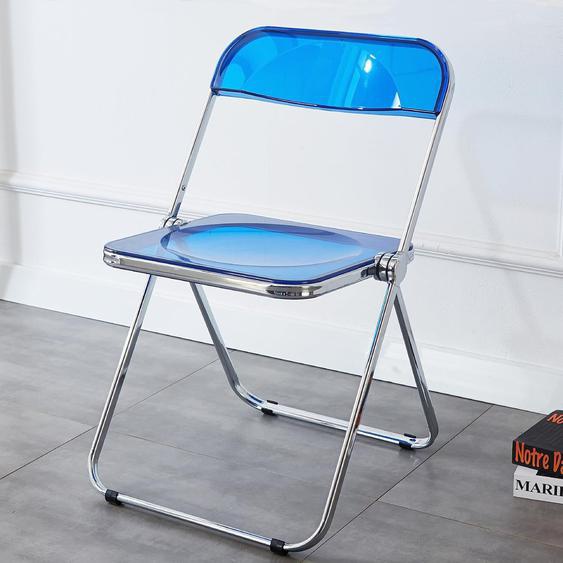 Chaise Pliante Transparent Moderne 48 X 48 X 76 Cm, Chaises De Salle À Manger Pliantes, Chaises Pliantes Interieures En Cadre Chromé, Convient Pour Salle À Manger, Salon, Bleu