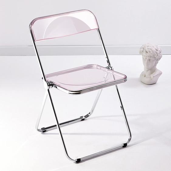 Chaise Pliante Transparent Moderne 48 X 48 X 76 Cm, Chaises Pliantes Interieures En Cadre Chromé, Chaises De Salle À Manger Pliantes, Convient Pour Salle À Manger, Salon, Rose