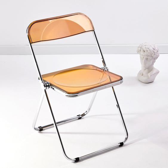 Chaise Pliante Transparent Moderne 48 X 48 X 76 Cm, Chaises Pliantes Interieures En Cadre Chromé, Chaises De Salle À Manger Pliantes, Convient Pour Salle À Manger, Salon, Tawny