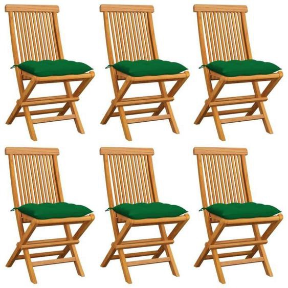 Chaises de jardin avec coussins vert 6 pcs Bois de teck massif Mothinessto LY1059