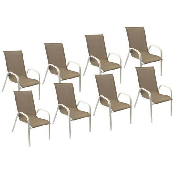 Chaises de jardin - MARBELLA - Lot de 8 - Blanc - Taupe - Empilables