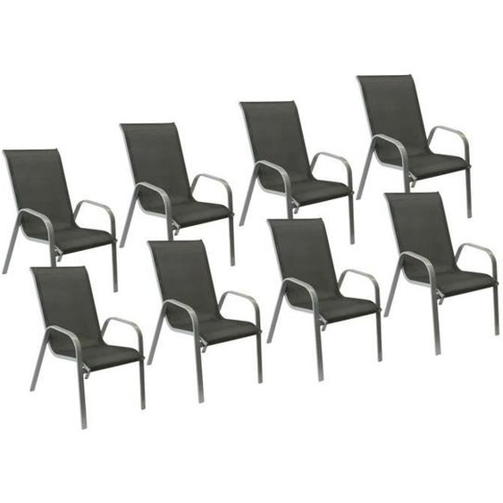 Chaises de jardin - MARBELLA - Lot de 8 - Textilène gris - Empilables