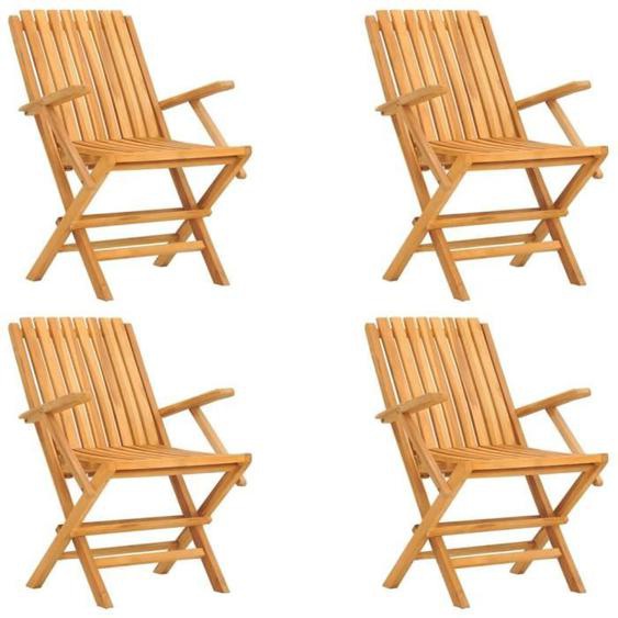 Chaises de jardin pliantes en bois de teck massif ZERONE - Lot de 4 - Design à lattes - Blanc - 61x67x90 cm