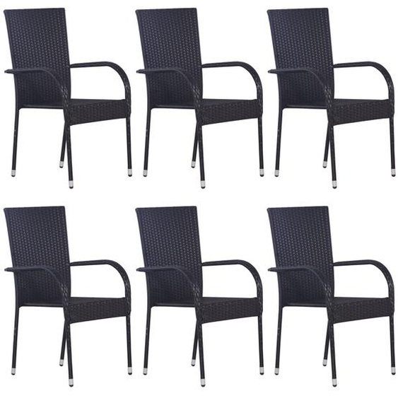 Chaises empilables dextérieur lot de 6 Résine tressée Noir