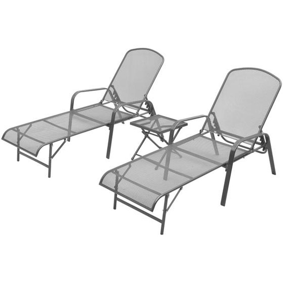 Chaises longues lot de 2 avec table Acier Anthracite