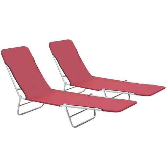 Chaises longues pliables lot de 2 Acier et tissu Rouge