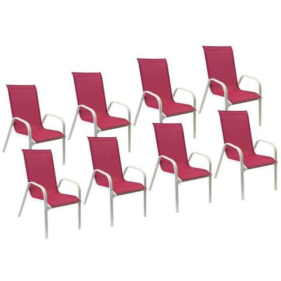 Chaises MARBELLA en textilène rose/structure blanc empilables - Lot de 8 - Pour jardin - Contemporain