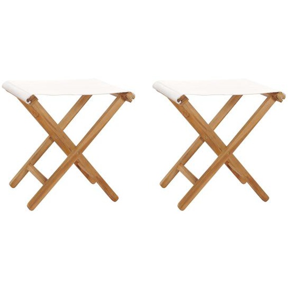 Chaises pliables lot de 2 Bois teck solide et tissu Blanc crème