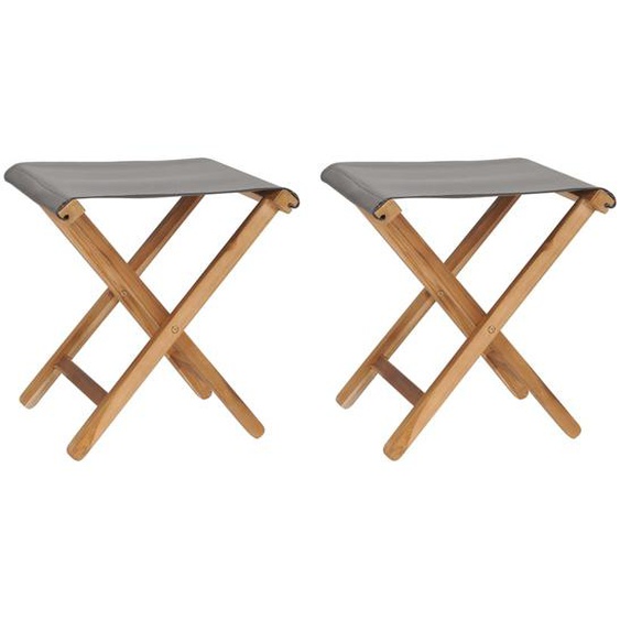 Chaises pliables lot de 2 Bois teck solide et tissu Gris foncé