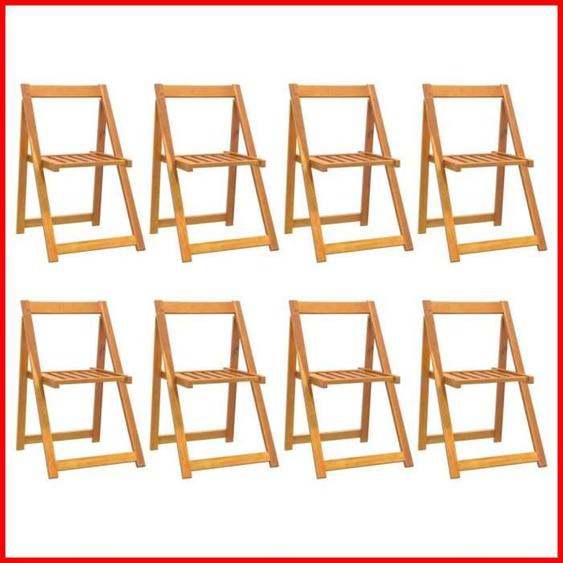 Chaises pliables de jardin en bois dacacia massif - ASHATA - Lot de 8 - Design pliable et naturel