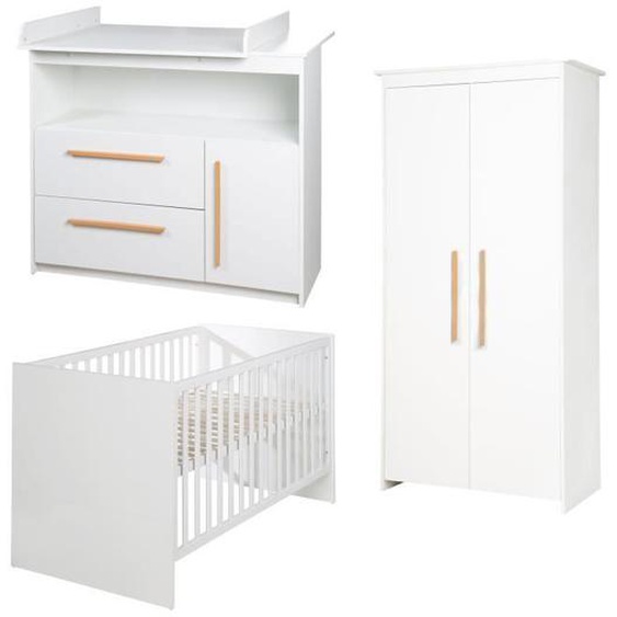 Chambre Bébé Complète Lilo - ROBA - Lit Évolutif 70x140 cm + Commode à Langer + Armoire 2 Portes - Blanc