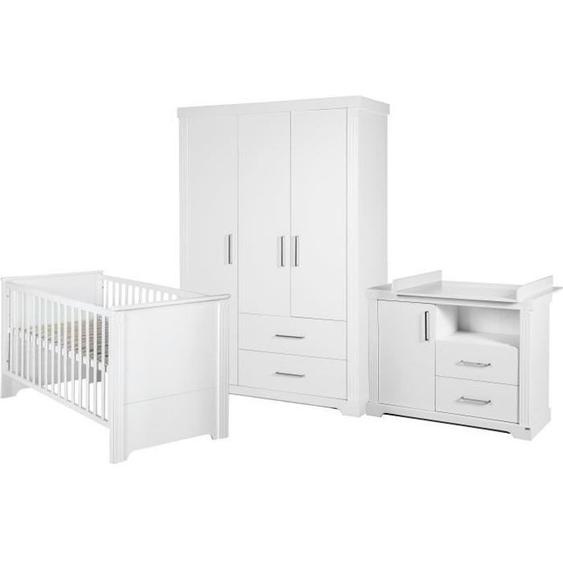 Chambre Bébé Complète Maxi - ROBA - Lit Bébé 70x140 cm + Commode à Langer + Armoire - Blanc