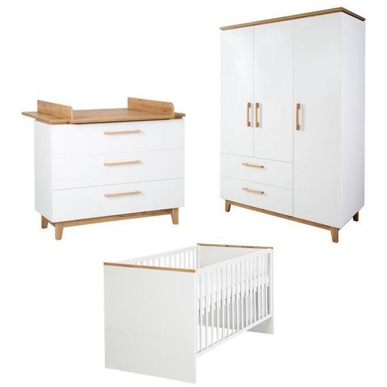 Chambre Bébé Complète ROBA Finn - Lit 70x140 cm - Commode à Langer - Armoire - Blanc et chêne