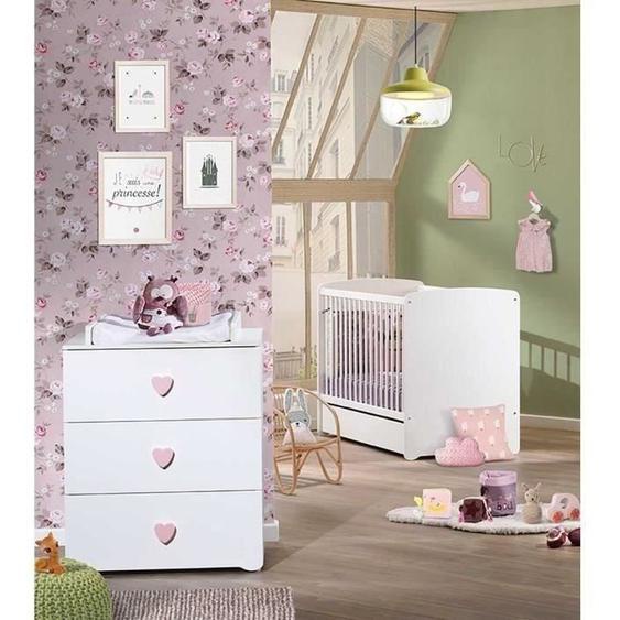 Chambre bébé duo Basic coeur: lit 120x60, commode à langer - Babyprice - Blanc