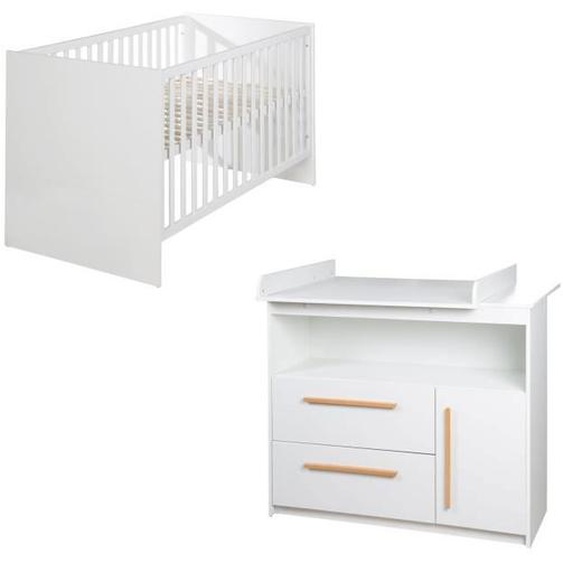 Chambre Bébé Duo Lilo - Lit Evolutif 70x140 cm + Commode à Langer - Blanc - ROBA