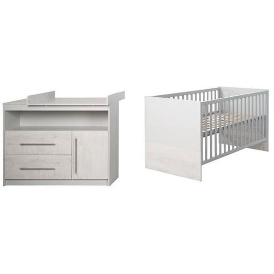 Chambre Bébé Duo Maren 2 - ROBA - Lit évolutif 70x140 - Gris clair / Chêne blanchi