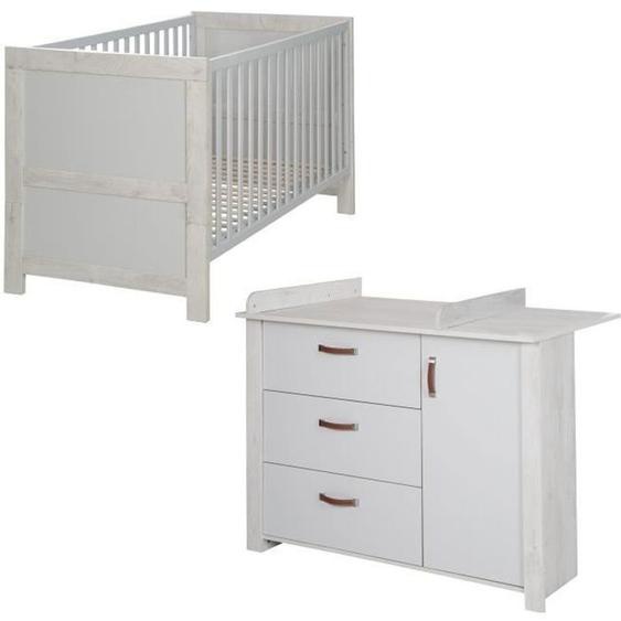 Chambre Bébé Duo Mila - ROBA - Lit 70x140 cm + Commode à Langer - Gris Clair - Chêne Blanchi