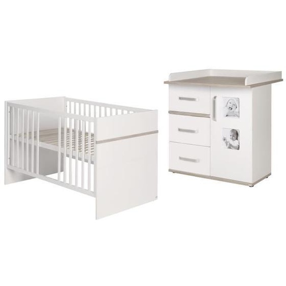 Chambre Bébé Duo Moritz ROBA - Lit Évolutif 70x140 + Commode à Langer - Blanc / Effet Chêne