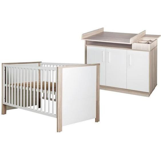 Chambre Bébé Duo Olaf - ROBA - Lit 70x140 cm - Commode à Langer Large - Blanc