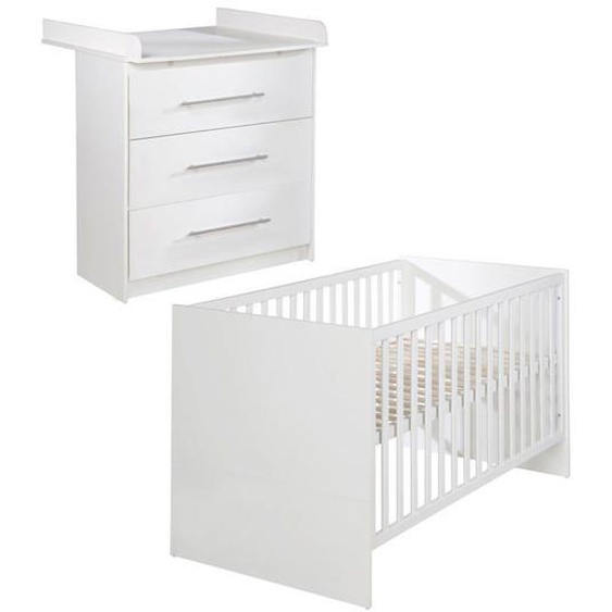 Chambre Bébé Duo ROBA - Maren - Lit Évolutif 70x140 cm + Commode à Langer Compacte - Blanc