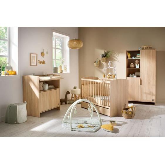 Chambre bébé trio AZUR - Lit 120x60 + Commode à langer 3 tiroirs + Armoire 2 portes chêne doré - SAUTHON