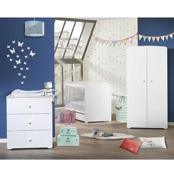 Chambre bébé trio Basic boule: Lit 120x60, commode à langer et armoire - Babyprice - Blanc