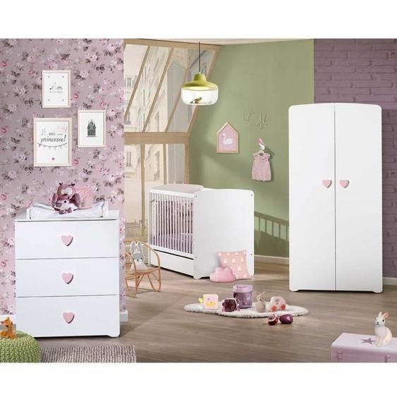 Chambre bébé trio Basic coeur: lit 120x60, commode à langer et armoire - Babyprice - Blanc