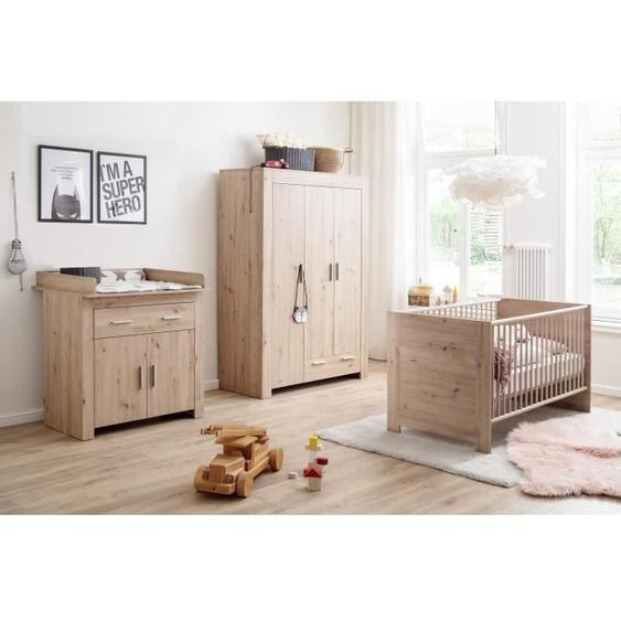 Chambre bébé Trio : Lit 70 x 140 cm + Commode à langer + Armoire AHOI - Chêne - TREND TEAM