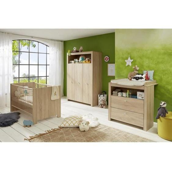 Chambre bébé Trio : Lit 70 x 140 cm + Commode à langer + Armoire OLIVIA - Chêne - TREND TEAM