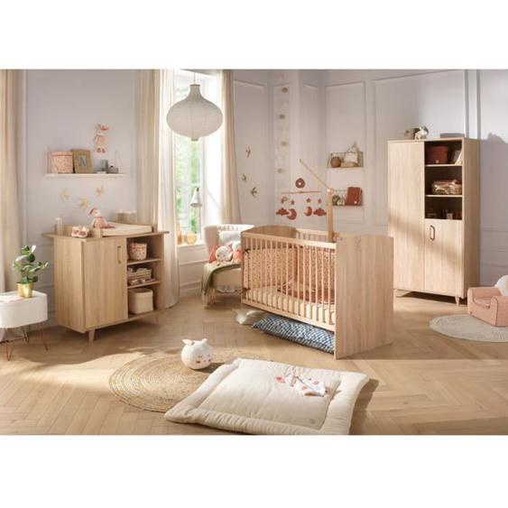 Chambre complète trio bébé - SAUTHON - Sam Chêne doré - Lit bébé 120 x 60 cm, commode à langer et armoire