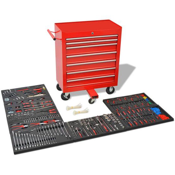 Chariot à outils pour atelier avec 1125 outils Acier Rouge