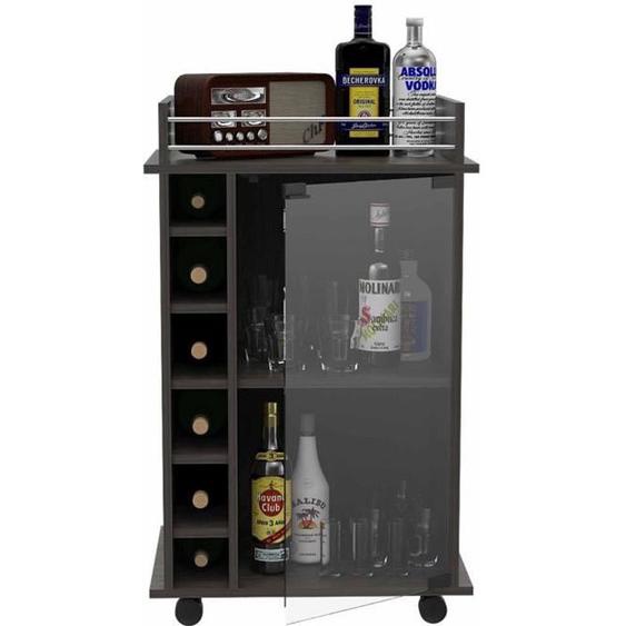 Chariot Bar Dukat avec une porte en verre, 89 CM H X 55 CM L X 41.5 CM P, Charbon