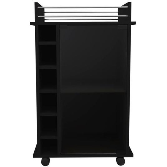 Chariot Bar Dukat avec une porte en verre, 89 CM H X 55 CM L X 41.5 CM P, Noir