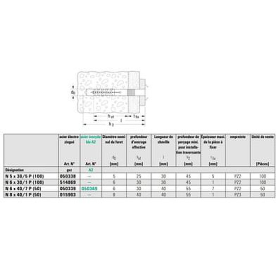 Chevilles à frapper NP nylon 6X30 boîte de 100  - 00514869