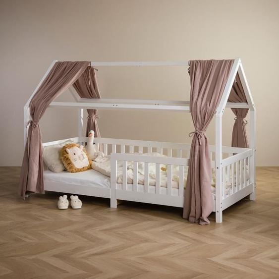 Ciel de lit lot de 2 rideaux de lit beige en mousseline 100% coton pour lits cabanes enfants