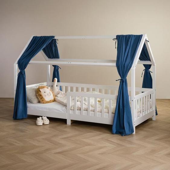 Ciel de lit lot de 2 rideaux de lit bleu foncé en mousseline 100% coton pour lits cabanes enfants