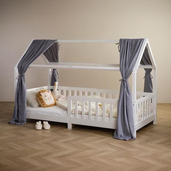 Ciel de lit lot de 2 rideaux de lit gris en mousseline 100% coton pour lits cabanes enfants