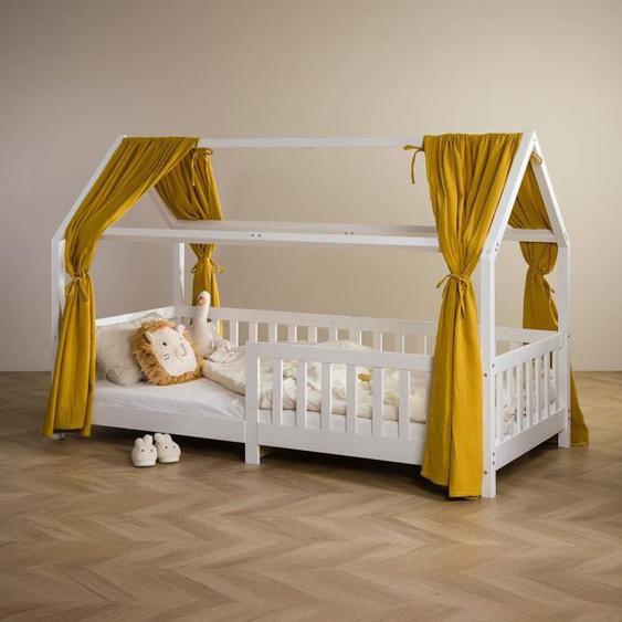 Ciel de lit lot de 2 rideaux de lit jaune en mousseline 100% coton pour lits cabanes enfants