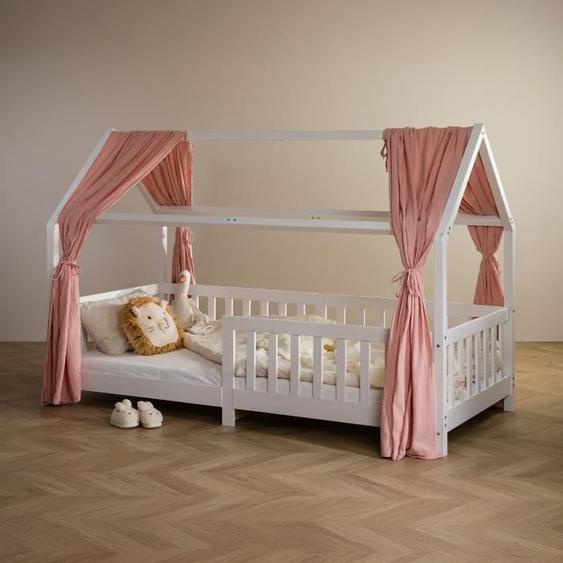 Ciel de lit lot de 2 rideaux de lit rose en mousseline 100% coton pour lits cabanes enfants